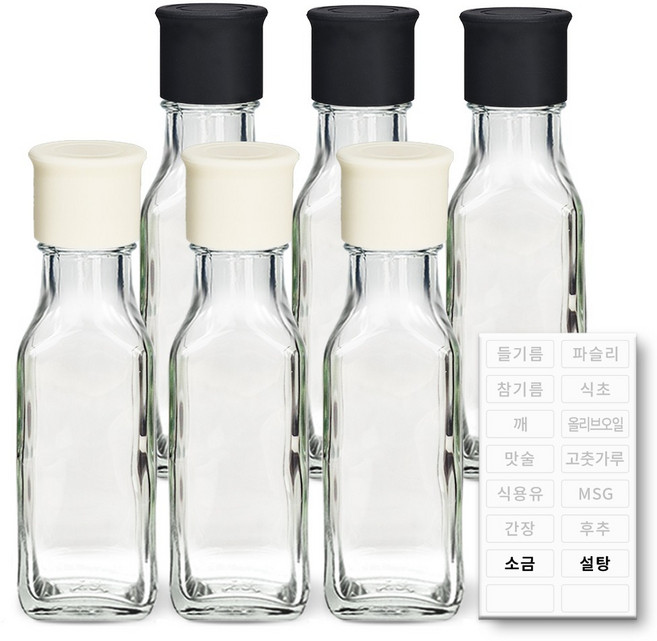 헥사 실리콘뚜껑 꾹꾹 사각 오일병 투명 6p + 투명 라벨 기본, 1개, 75ml
