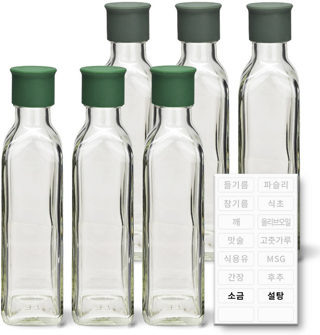 헥사 꾹꾹 사각 실리콘뚜껑 오일병 투명 샐러드타입, 6개, 180ml