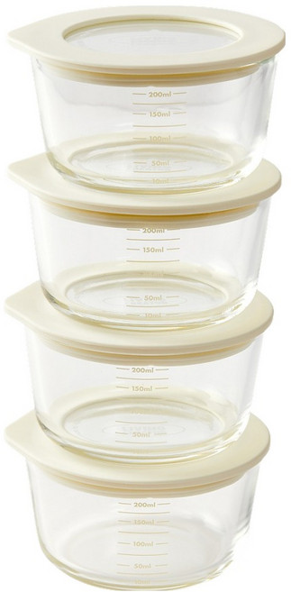 리빙크리에이터 유리 동그락 PLUS 밀폐용기 IVORY, 4개, 236ml