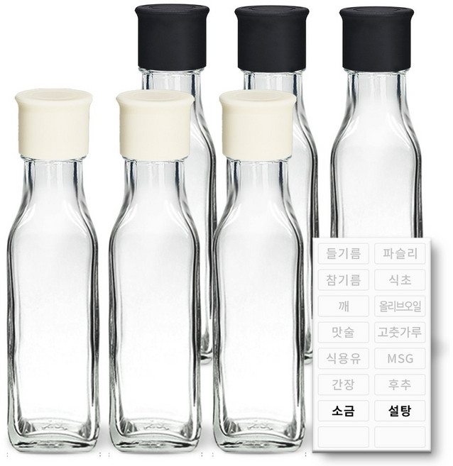 헥사 실리콘뚜껑 꾹꾹 사각 오일병 투명 6p + 투명 라벨 기본, 1개, 120ml