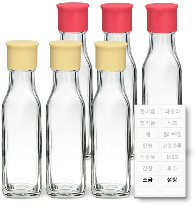 헥사 실리콘뚜껑 꾹꾹 사각 오일병 투명 6p + 투명 라벨 쉐프, 1개, 120ml