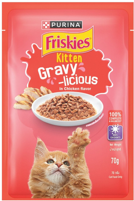 프리스키 고양이 퓨리나 그레이비 키튼 치킨 주식 습식 파우치, 12개, 70g