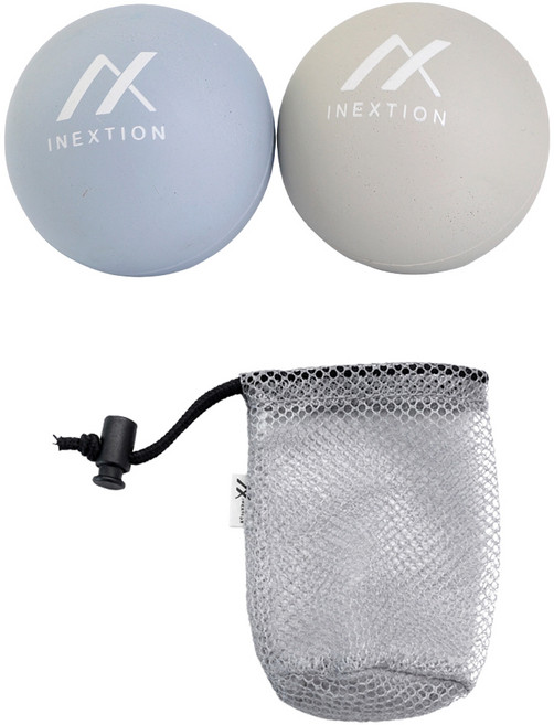 iNEXTION 筋膜按摩療癒球2件組 附兩用網袋, 灰色 + 藍色, 1套