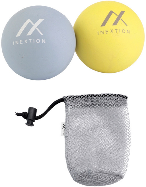 iNEXTION 筋膜按摩療癒球2件組 附兩用網袋, 藍色 + 黃色, 1套