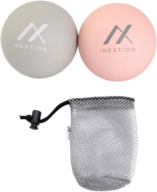 iNEXTION 筋膜按摩療癒球2件組 附兩用網袋, 灰色 + 粉色, 1套