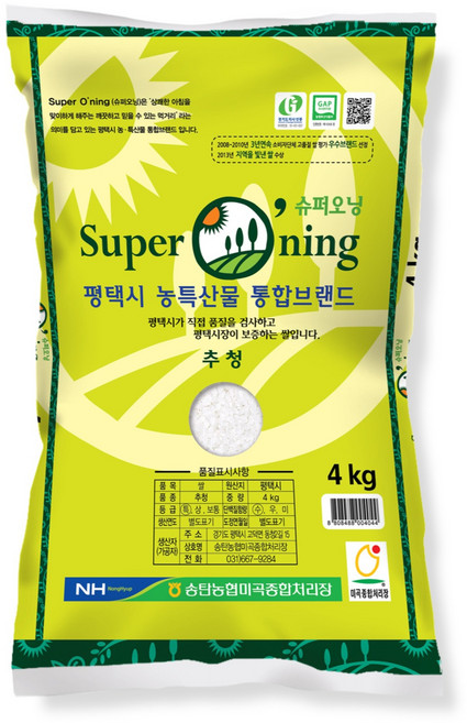 슈퍼오닝 송탄농협 추청쌀, 4kg, 1개, 특등급