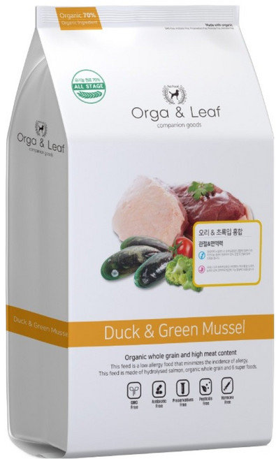 오가앤리프 강아지 가수분해 오리 & 초록입홍합 사료, 피부/피모+알러지, 5.6kg, 1개