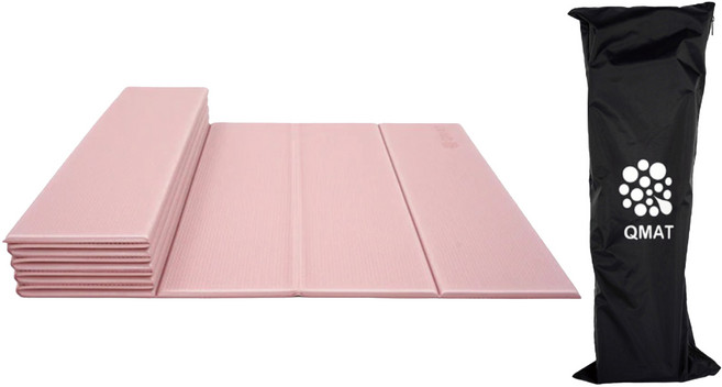 QMAT 折疊瑜珈墊 台灣製 附收納袋, 櫻花粉, 1個