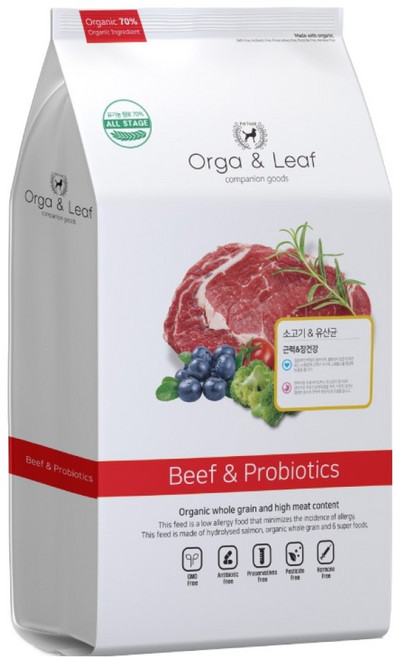 오가앤리프 강아지 가수분해 소고기 & 유산균 사료, 피부/피모+장건강, 1.8kg, 1개