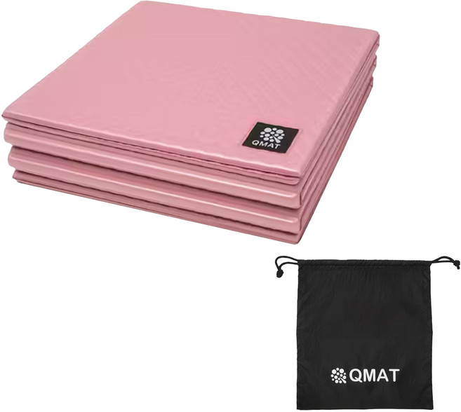 QMAT 方折疊瑜珈墊 台灣製 附收納袋, 櫻花粉, 1個
