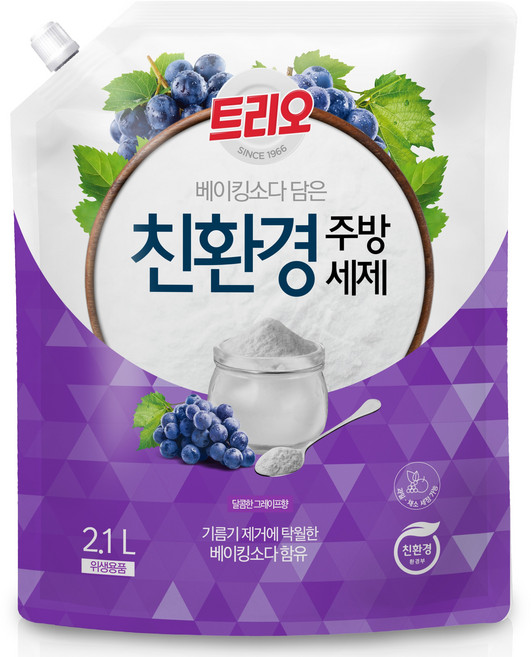 트리오 베이킹소다 주방세제 포도향, 1개, 2.1L