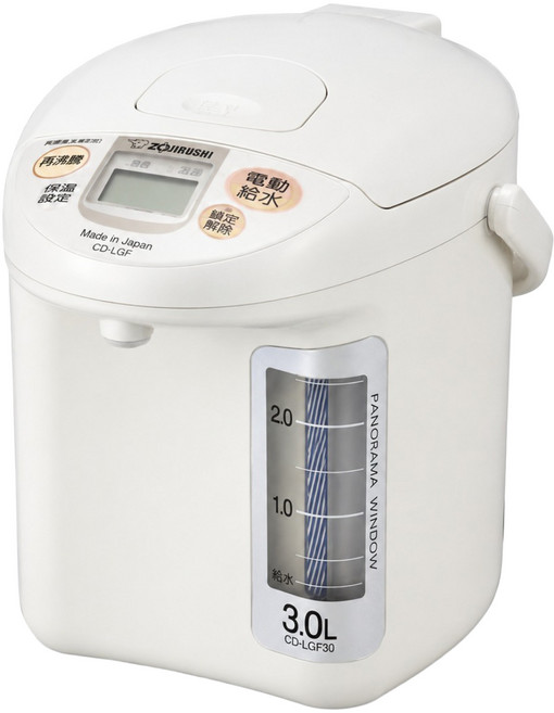 ZOJIRUSHI 象印 日本製 寬廣視窗微電腦電動熱水瓶 白色 3L, CD-LGF30