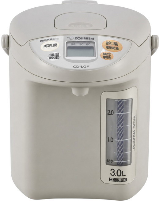 ZOJIRUSHI 象印 日本製 寬廣視窗微電腦電動熱水瓶 深灰色 3L, CD-LGF30