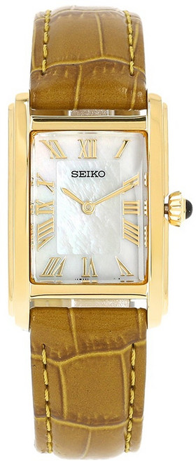 SEIKO 精工 女用方形皮革手錶 SWR100P1