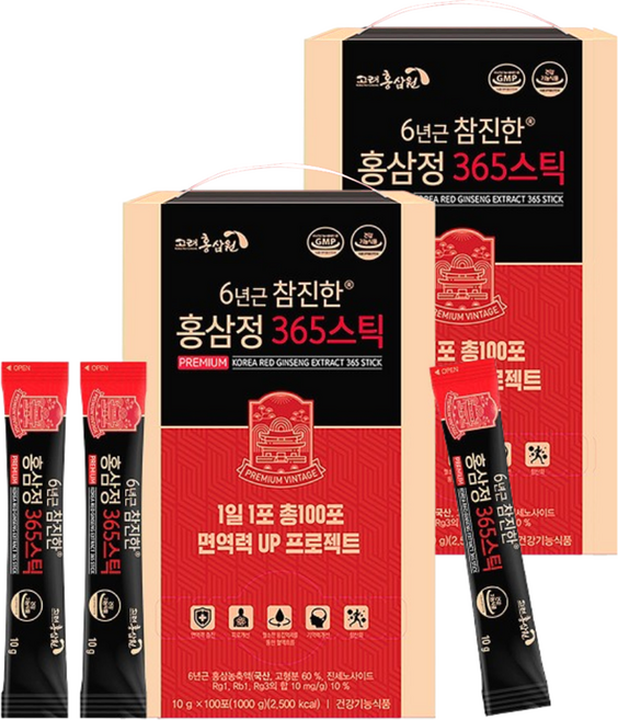 고려홍삼원 진세노사이드 6년근 참진한 홍삼정 365 스틱, 1kg, 2개