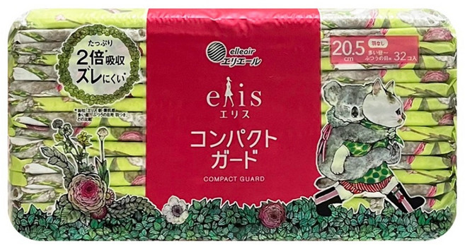 elleair 艾黎艾爾 elis 愛麗思 無蝶翼型衛生棉 20.5cm, 1套, 32片, 日用