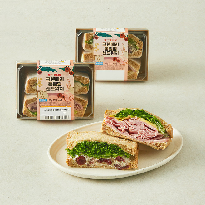 스웰리 크랜베리 햄 반반 샌드위치, 166g, 2개
