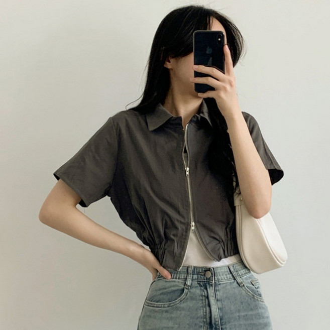 Dear J 女款基本簡約兩穿短版短袖夾克