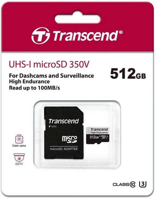 Transcend 創見 USD350V High Endurance microSDXC 高耐用記憶卡 附轉卡 UHS-I U3 TS512GUSD350V, 1個, 512GB