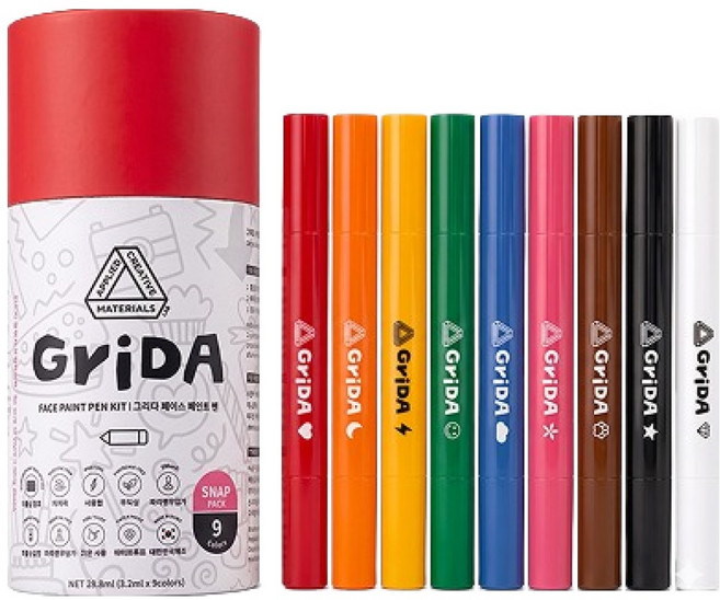 7위 - 쉴드 그리다 페이스페인팅 펜 스냅팩 120g, 28.8ml, 9색