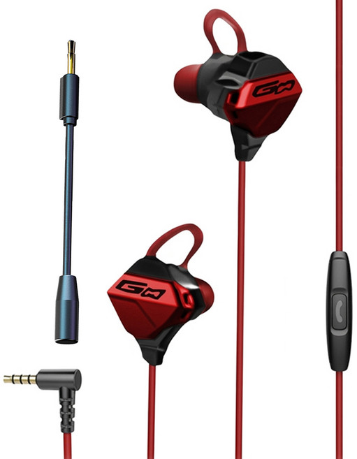 DTAudio Wired 入耳式 電競 耳機 附外置麥克風 10mm Driver 3.5mm Plug 鮮豔紅 GC-02