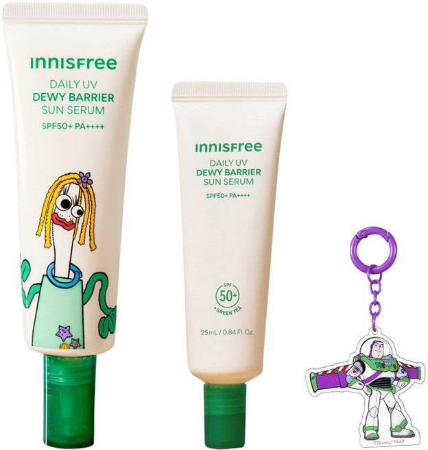 INNISFREE 台灣公司貨 玩具總動員限定版 水感玻尿酸保濕防曬精華套組 50ml + 25ml SPF50+ PA++++ 附TOY STORY鑰匙圈 款式隨機, 1件, 75ml
