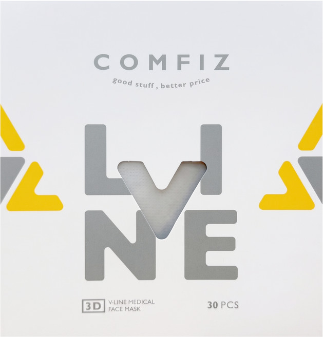 Comfiz 康菲 成人立體V型醫療口罩, 雪狐銀, 1套, 30片
