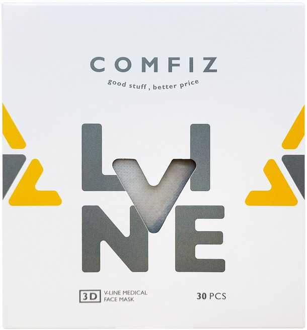 COMFIZ 康菲 成人立體V型醫療口罩, 白拿鐵, 1套, 30片