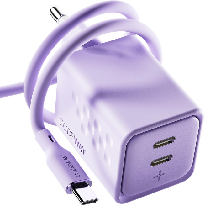 코드웨이 50W 초고속 충전기 + 100W C to C 타입 충전 케이블 2m 세트, 라벤더 퍼플, 1세트