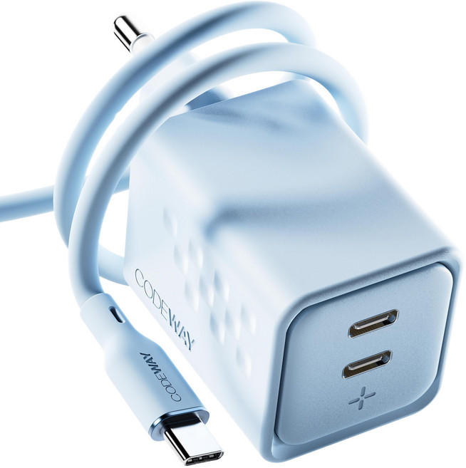 코드웨이 50W 초고속 충전기 + 100W C to C 타입 충전 케이블 2m 세트, 아이스 블루, 1세트