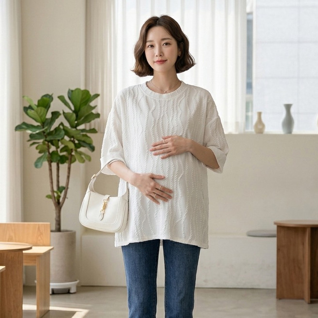 인피어스 빅사이즈 웨이브 캐주얼 임산부 반팔 티셔츠 I263-0366