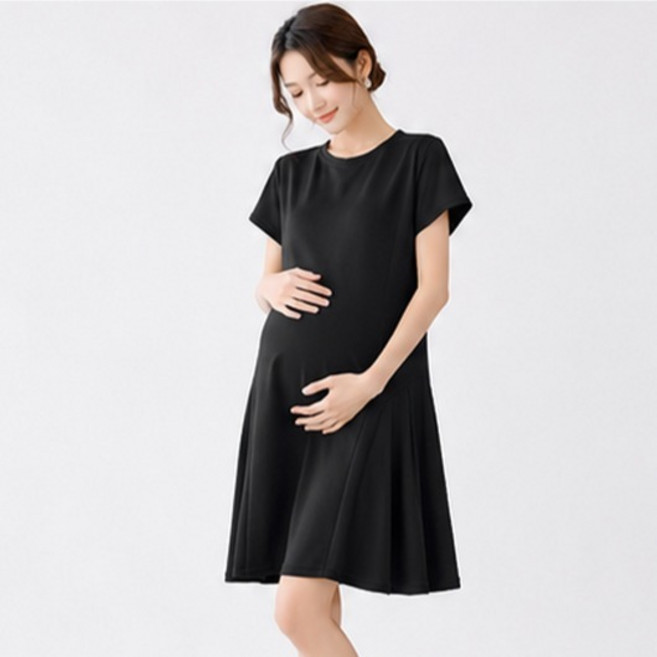 아이캔심플 여성용 데일리 임부복 반팔 플레어 원피스