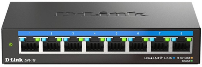 D-Link 友訊科技 8埠100Mbps/1G/2.5Gbps無網管Multi-Gigabit多網速交換器, 1個, DMS-108