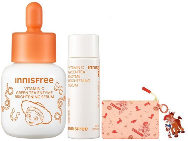 INNISFREE 台灣公司貨 玩具總動員限定版 維他命C淨亮精華組 30ml + 30ml 附Disney翠絲萬用收納包, 1件, 60ml