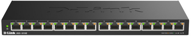 D-Link 友訊科技 16埠 超高速乙太網路桌上型壁掛式無網管金屬交換器, 1個, DGS-1016S