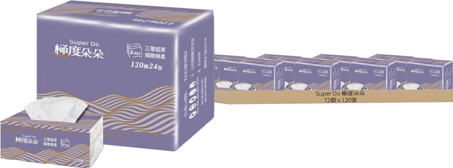 Super Do 極度朵朵 三層超厚柔抽取式花紋衛生紙, 1入, 72包