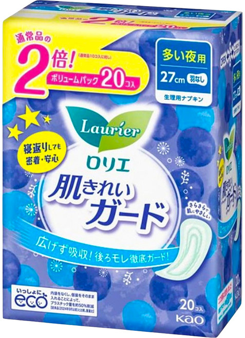 Laurier 蕾妮亞 親膚柔護衛生棉 無蝶翼 27cm, 1包, 20片, 夜用