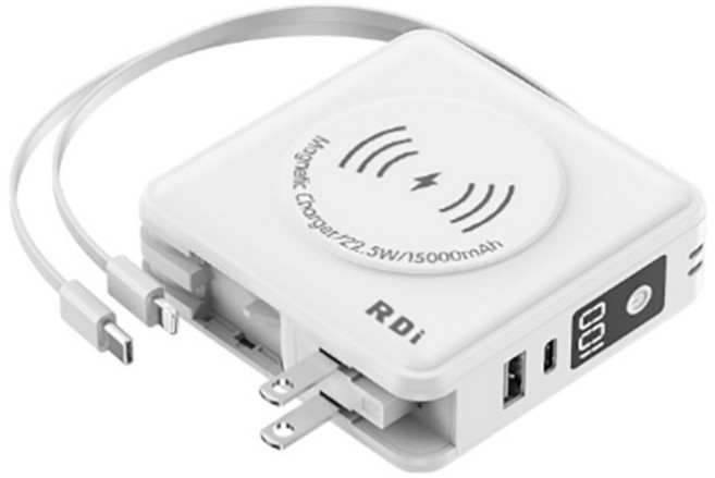 RDi 七合一全能充磁吸行動電源 15000mAh Type-C + Lightning, 優雅白, RDi-9698