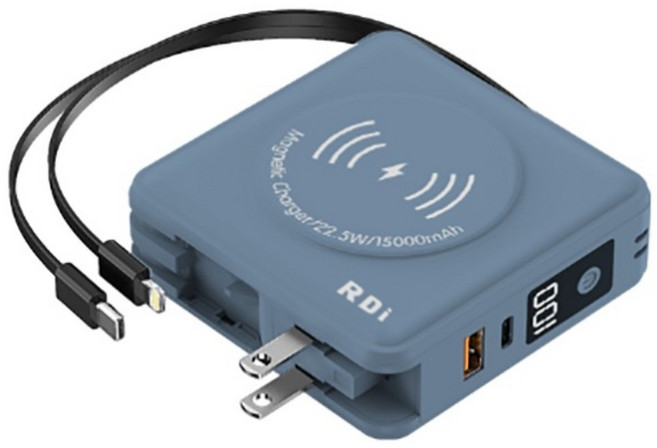 RDi 七合一全能充磁吸行動電源 15000mAh Type-C + Lightning, 黛海藍, RDi-9698