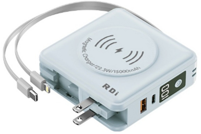RDi 七合一全能充磁吸行動電源 15000mAh Type-C + Lightning, 天空藍, RDi-9698