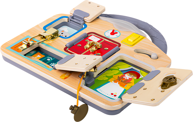 Hape 多功能門鎖忙碌板 木製益智玩具 混和顏色 1個