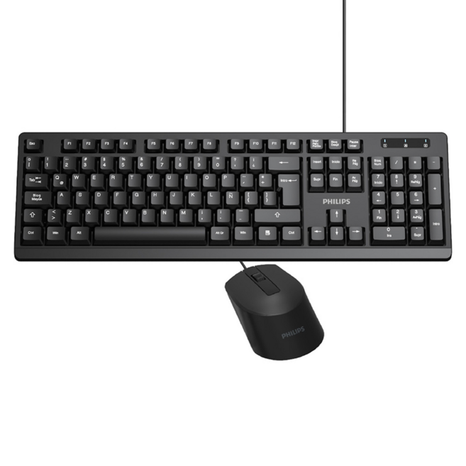 PHILIPS 飛利浦 104鍵有線鍵盤滑鼠組, 黑色, SPT6234, 普通型