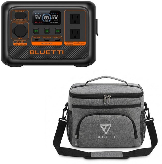 BLUETTI 戶外移動電源 行動電源 露營 車宿 UPS 300W 附收納包 AC2P, 黑色, 1個