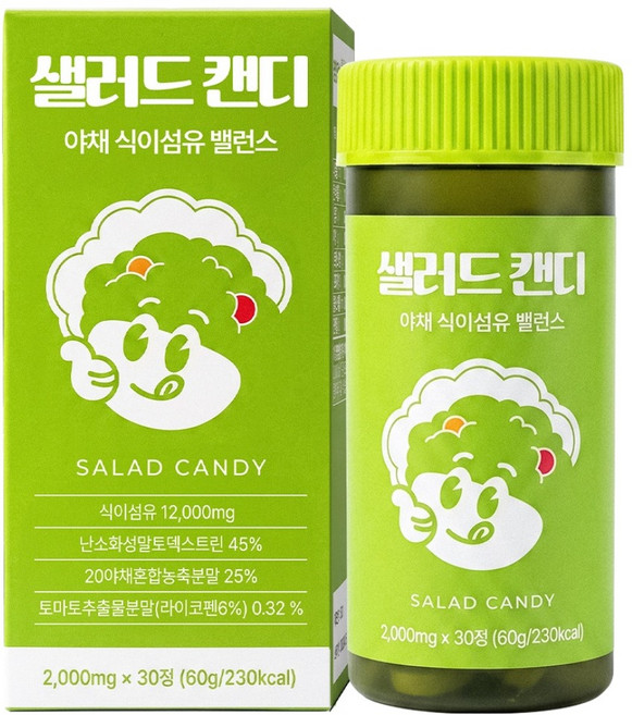헬로바이오 샐러드 캔디 야채 식이섬유 밸런스 60g, 1개, 30정