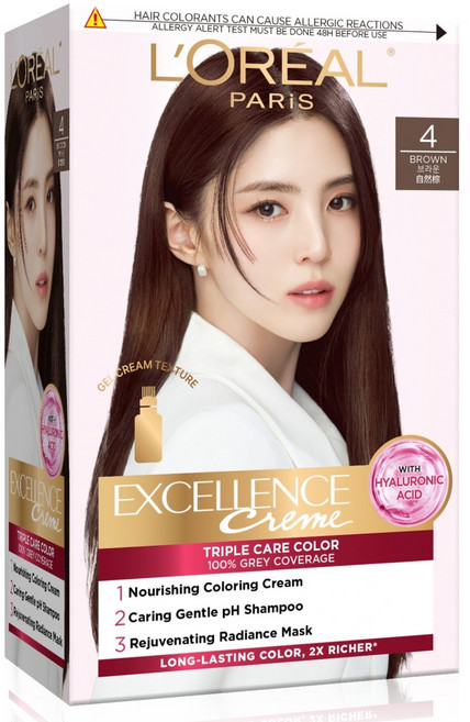 L'OREAL PARiS 巴黎萊雅 優媚霜三重護髮染髮霜 4, 自然棕色, 1個