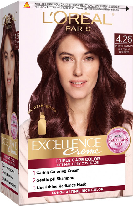 L'OREAL PARiS 巴黎萊雅 優媚霜三重護髮染髮霜 4.26, 紫紅棕色, 1個