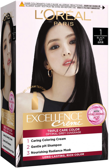 L'OREAL PARiS 巴黎萊雅 優媚霜三重護髮染髮霜 1, 自然黑色, 1個