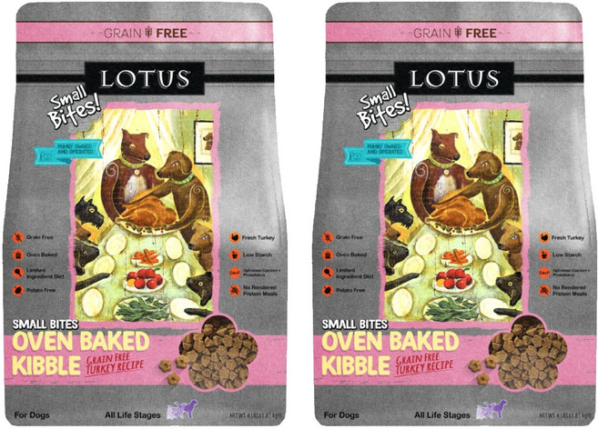 LOTUS 강아지 오븐베이크 그레인 프리 LID 사료, 1.81kg, 2개, 칠면조