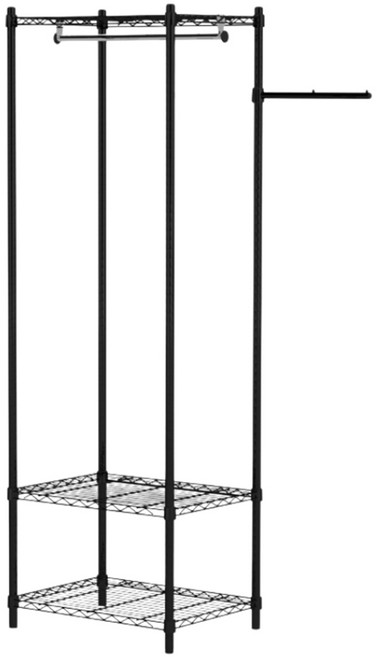 KI WISH 居家生活 台灣製三層輕型衣櫥架 附吊衣桿 60cm + 46側邊掛桿, 黑色