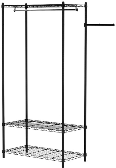 KI WISH 居家生活 台灣製三層輕型衣櫥架 附吊衣桿 90cm + 46側邊掛桿, 黑色